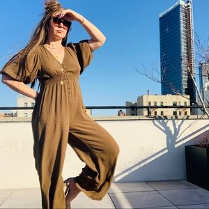 UO Vintage Bell Sleeve V-neck Jumpsuit Long Legs